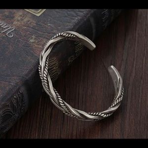 925 Sterling Silver Retro Cuff Bangle Bracelet